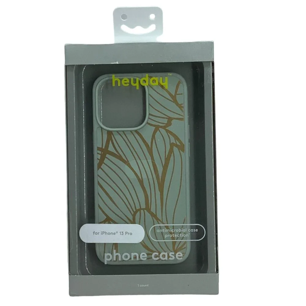 HeyDay Abstract Botanical iPhone‎ 13 Pro Phone Case Floral Teal Gold NWT NEW